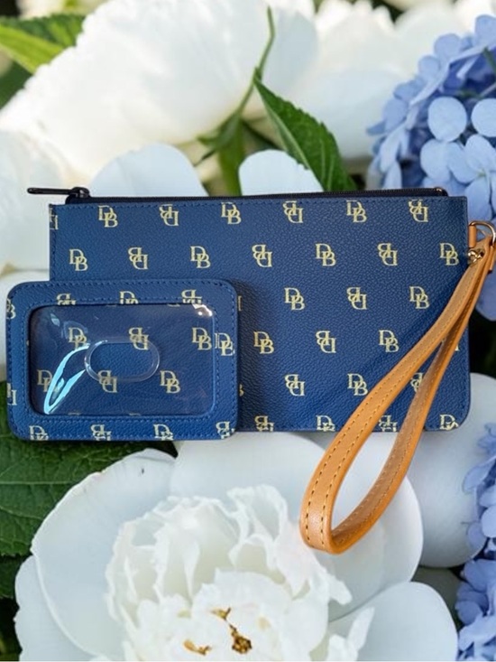 Dooney & Bourke Handbags - DOONEY & BOURKE signature DB monogram, cornflower blue wristlet,& ID card holder